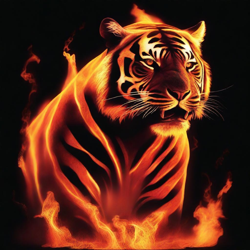 Generate an image of a fiery tiger, its form created from molten lava