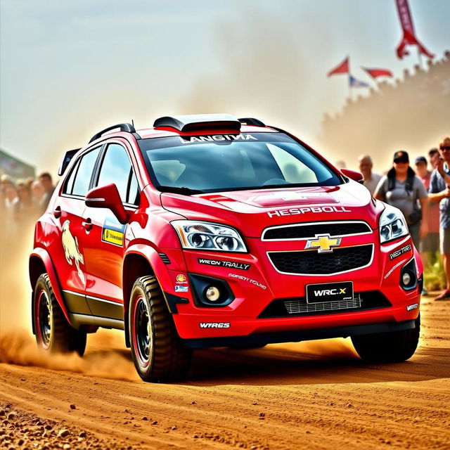 A vibrant red WRC (World Rally Championship) inspired 2012 Chevy Trax, showcasing an aggressive and sporty design