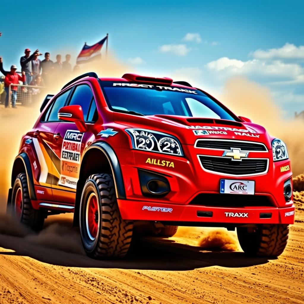 A vibrant red WRC (World Rally Championship) inspired 2012 Chevy Trax, showcasing an aggressive and sporty design