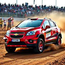 A vibrant red WRC (World Rally Championship) inspired 2012 Chevy Trax, showcasing an aggressive and sporty design