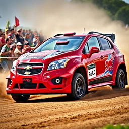 A vibrant red WRC (World Rally Championship) inspired 2012 Chevy Trax, showcasing an aggressive and sporty design