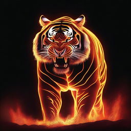 Generate an image of a fiery tiger, its form created from molten lava