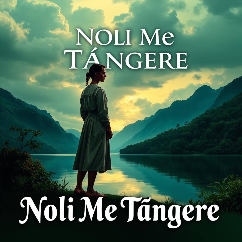 A captivating book cover design for 'Noli Me Tángere', featuring a lush and vibrant landscape symbolizing the themes of love, social justice, and personal struggle