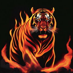 Generate an image of a fiery tiger, its form created from molten lava