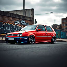 A lowered Volkswagen Golf 4, showcasing a stylish stance with BBS wheels