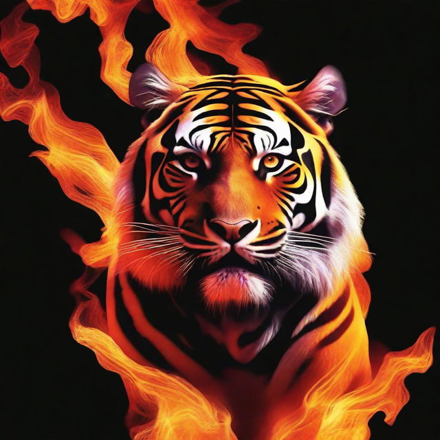 Generate an image of a fiery tiger, its form created from molten lava