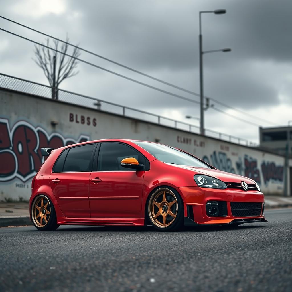 A lowered Volkswagen Golf 4, showcasing a stylish stance with BBS wheels