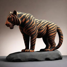 Generate an image of a tiger, carved from volcanic rock