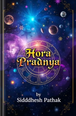 A captivating book cover design for an astrology-themed book titled 'Hora Pradnya' authored by Siddhesh Pathak