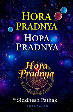 A captivating book cover design for an astrology-themed book titled 'Hora Pradnya' authored by Siddhesh Pathak