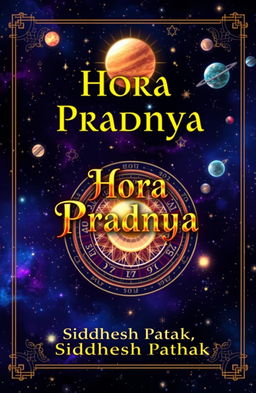 A captivating book cover design for an astrology-themed book titled 'Hora Pradnya' authored by Siddhesh Pathak