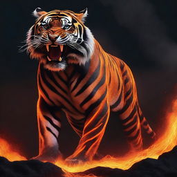 Generate an image of a powerful tiger, its form majestically manifested from volcanic lava