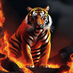 Generate an image of a mesmerizing tiger comprised of molten magma