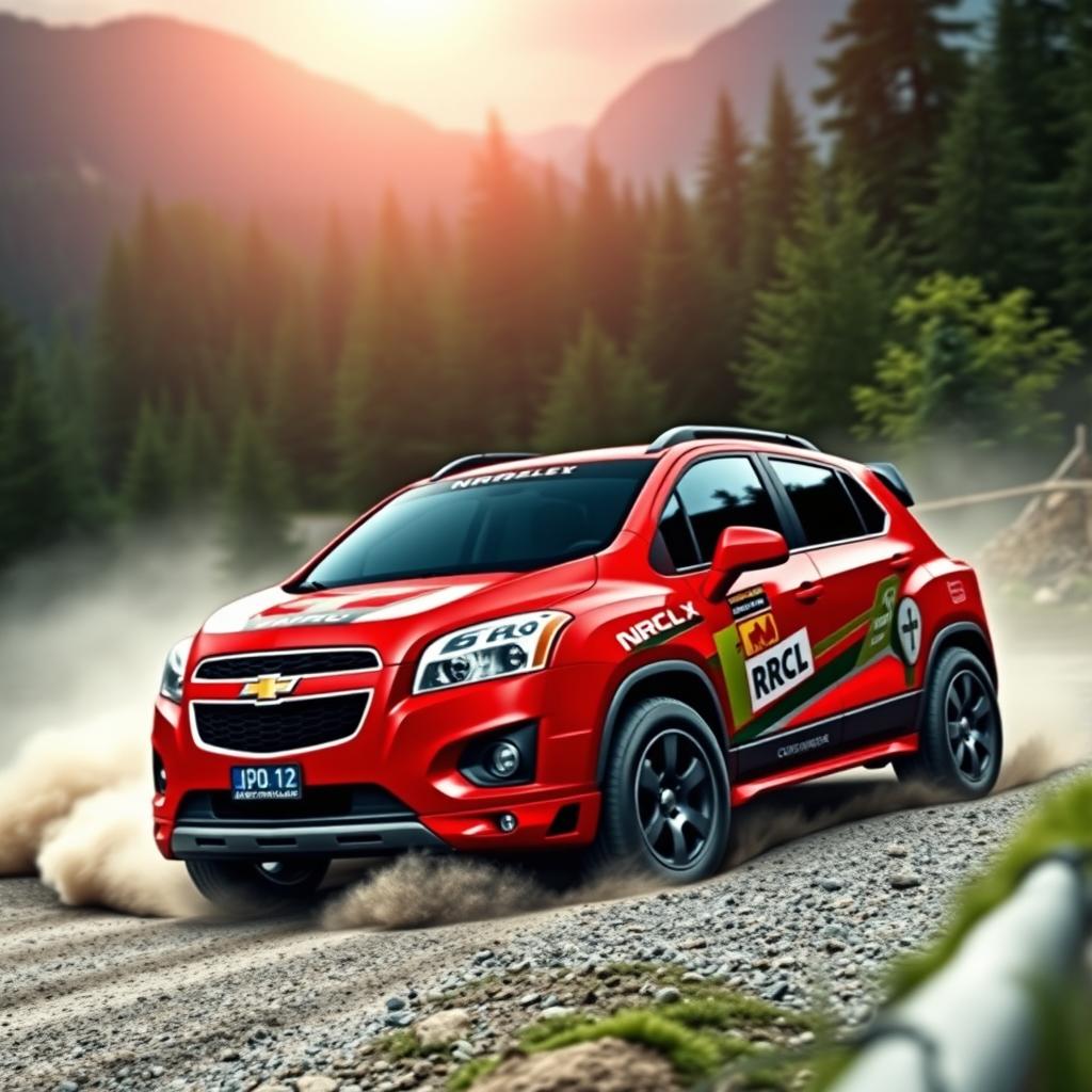 A stunning red 2012 Chevy Trax inspired by WRC (World Rally Championship) styling, featuring aggressive lines and an aerodynamic design