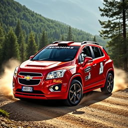 A stunning red 2012 Chevy Trax inspired by WRC (World Rally Championship) styling, featuring aggressive lines and an aerodynamic design