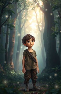 A mystical forest background, filled with magical trees and ethereal light glowing through the leaves
