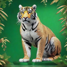 Generate an image of an elegant Bengal tiger crafted fully from shimmering diamonds