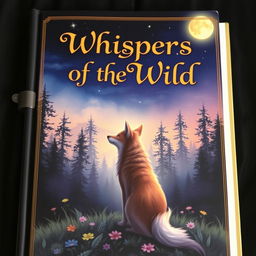 A captivating book cover design featuring a mystical forest at twilight, with ethereal light filtering through the trees