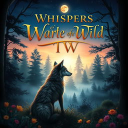 A captivating book cover design featuring a mystical forest at twilight, with ethereal light filtering through the trees