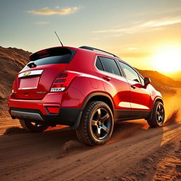 A vibrant red 2012 Chevy Trax designed in the style of a World Rally Championship (WRC) vehicle, featuring rally-style wheels