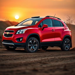A vibrant red 2012 Chevy Trax designed in the style of a World Rally Championship (WRC) vehicle, featuring rally-style wheels