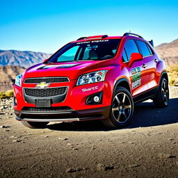A striking red 2012 Chevy Trax, designed with a WRC (World Rally Championship) inspiration, featuring bold rally style wheels
