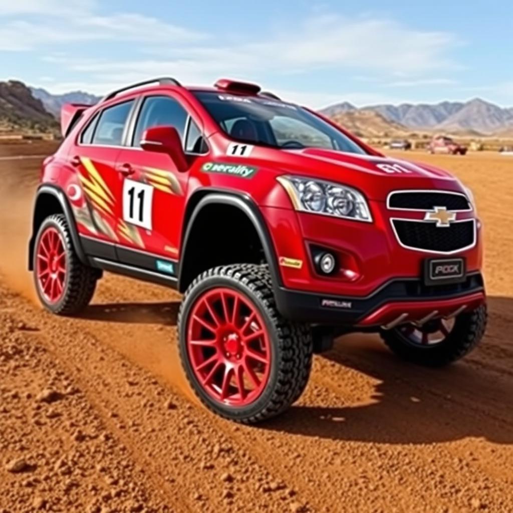 A stunning red 2012 Chevy Trax designed as a rally car