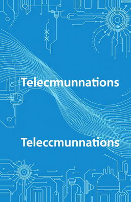 Book cover design for a telecommunications introductory textbook, featuring a vibrant blue color tone that is not overly plain but includes intricate patterns and designs