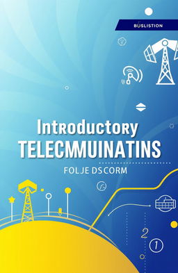 A book cover design for an introductory telecommunications textbook, featuring a dynamic and modern layout