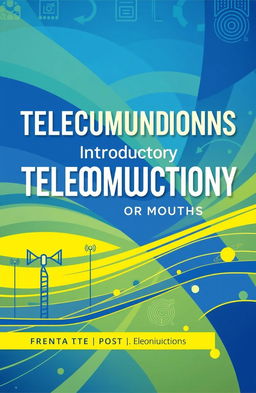 A book cover design for an introductory telecommunications textbook, featuring a dynamic and modern layout