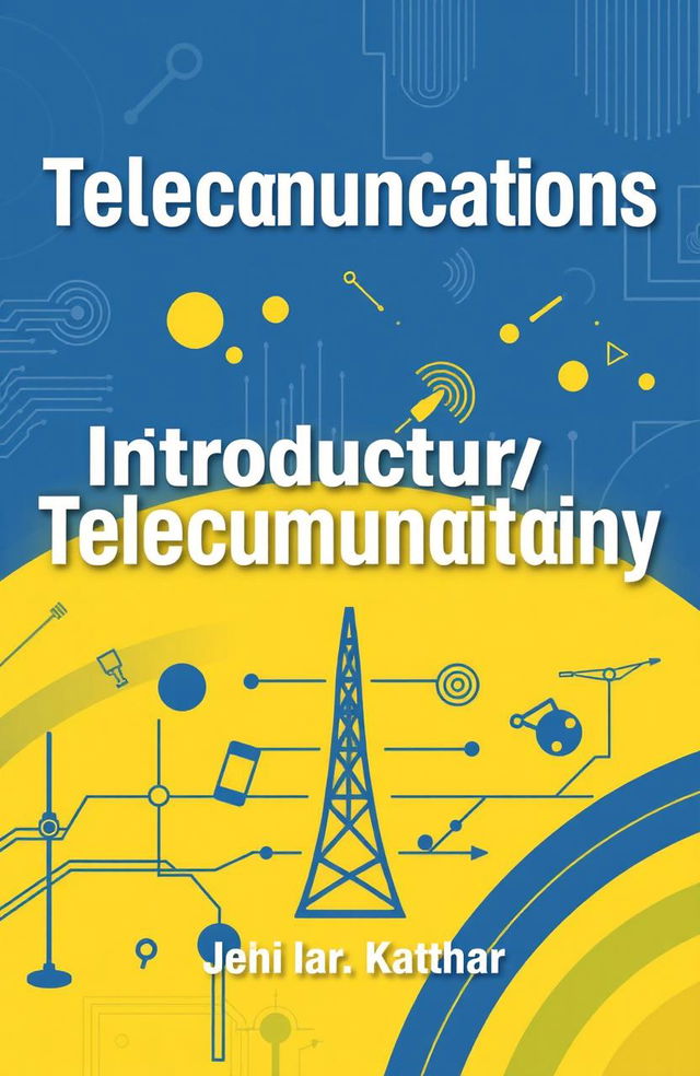 A book cover design for an introductory telecommunications textbook, featuring a dynamic and modern layout