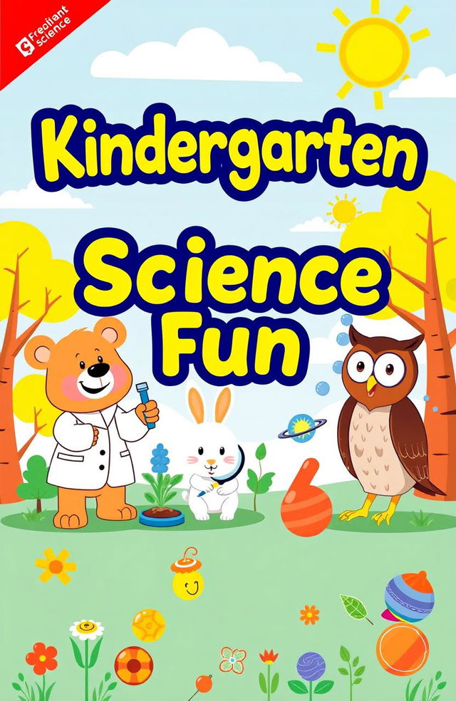 A bright and colorful kindergarten science module book cover featuring playful illustrations of fun science concepts