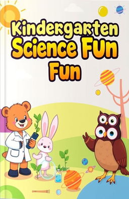 A bright and colorful kindergarten science module book cover featuring playful illustrations of fun science concepts