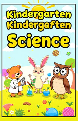 A bright and colorful kindergarten science module book cover featuring playful illustrations of fun science concepts