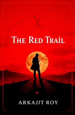 An engaging book cover for 'DC The Red Trail' written by Arkajit Roy, featuring a vibrant sunset background with dramatic red hues