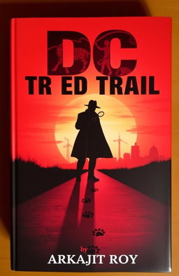 An engaging book cover for 'DC The Red Trail' written by Arkajit Roy, featuring a vibrant sunset background with dramatic red hues