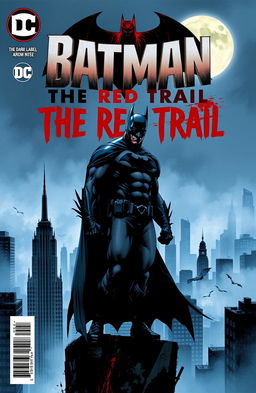 An intense and dark comic book cover featuring a gritty illustration of Batman in a moody Gotham City