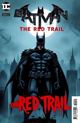 An intense and dark comic book cover featuring a gritty illustration of Batman in a moody Gotham City