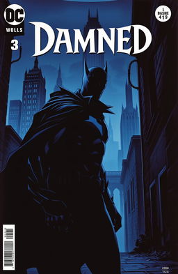 A dark and moody comic book cover featuring a brooding figure resembling a vigilante in a gothic, urban setting