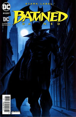 A dark and moody comic book cover featuring a brooding figure resembling a vigilante in a gothic, urban setting