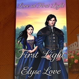 An alluring book cover set in the 16th century, featuring a stubborn yet captivating 17-year-old upper class girl with long, flowing black hair, dressed in a luxurious midnight blue gown embellished with intricate gold patterns