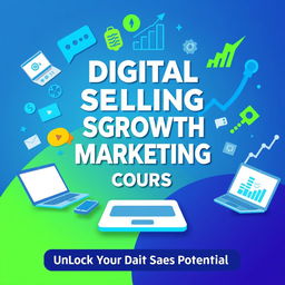 A sleek and modern design for a course cover featuring the title 'Digital Product Selling and Growth Marketing Course'