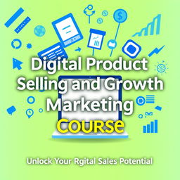 A sleek and modern design for a course cover featuring the title 'Digital Product Selling and Growth Marketing Course'