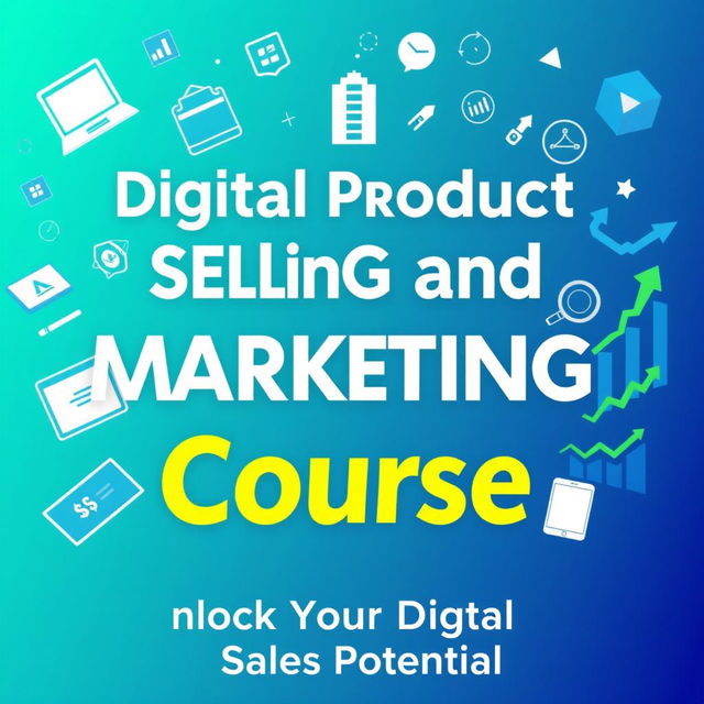 A sleek and modern design for a course cover featuring the title 'Digital Product Selling and Growth Marketing Course'