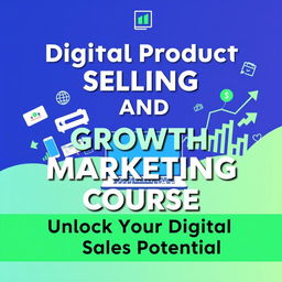 A sleek and modern design for a course cover featuring the title 'Digital Product Selling and Growth Marketing Course'