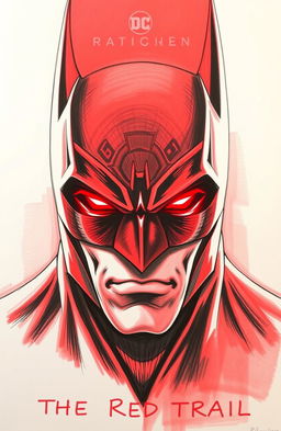 A hand-drawn artistic interpretation of Batman's face, with striking red highlights illuminating his features
