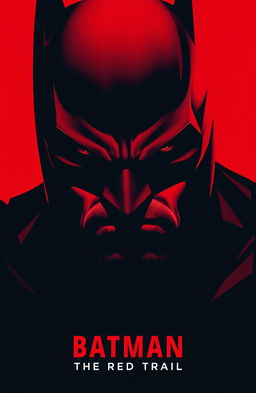 A striking red poster featuring Batman's iconic face, showcasing a dramatic expression that conveys strength and determination