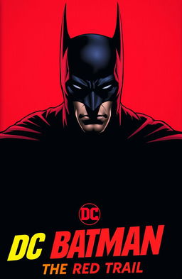 A striking comic book style red poster featuring Batman's face prominently in the center