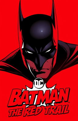 A striking comic book style red poster featuring Batman's face prominently in the center