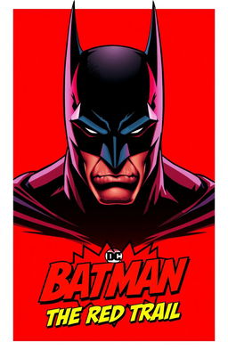 A striking comic book style red poster featuring Batman's face prominently in the center